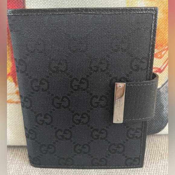 GUCCI Web Black GG Logo Agenda Notebook/Passport Cover⭐️PRiSTiNE⭐️COA⭐️ - Picture 1 of 15